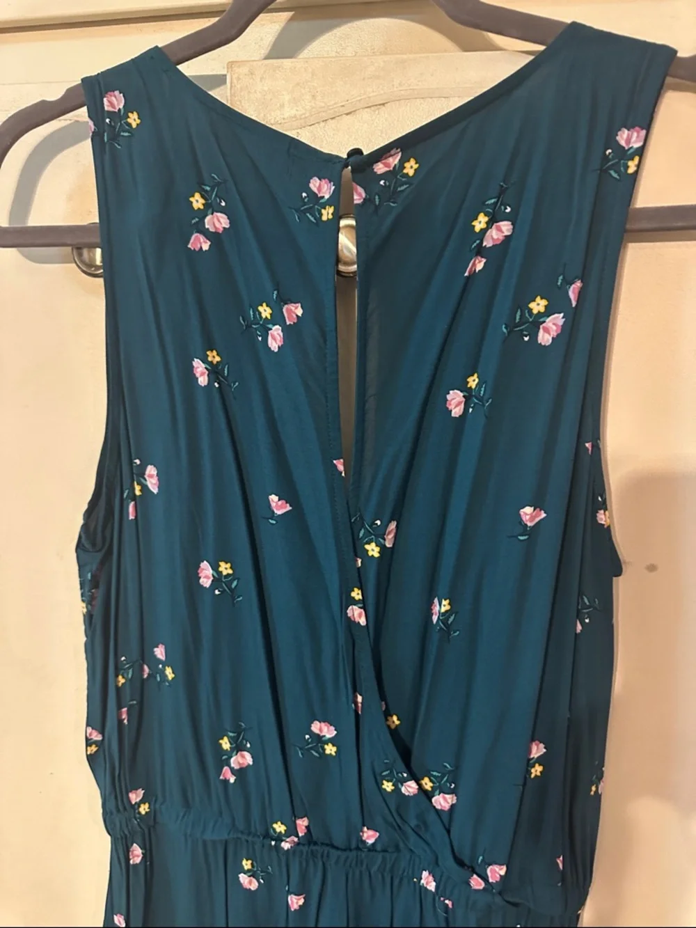 Old Navy Teal V-Neck Floral Sleeveless Jumpsuit